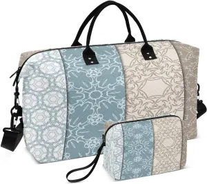 susiyo Floral Lace Geometric Expandable Travel Duffle Bag, Large Weekender Overnight Bags and Adjustable Strap, Carry On Shoulder Tote Bag, Gym Duffel Bag with Toiletry Bags for Hospital