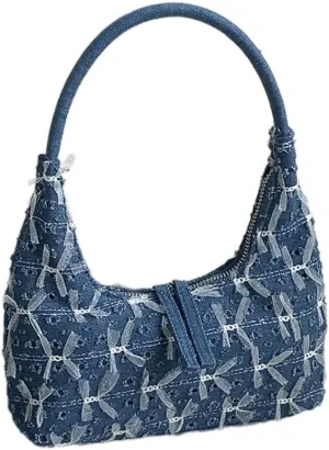Sweet Lace Bowknot Denims Armpit Bag for Women Fashion Vintage Underarm Bag Korean Single Shoulder Handbag Purse