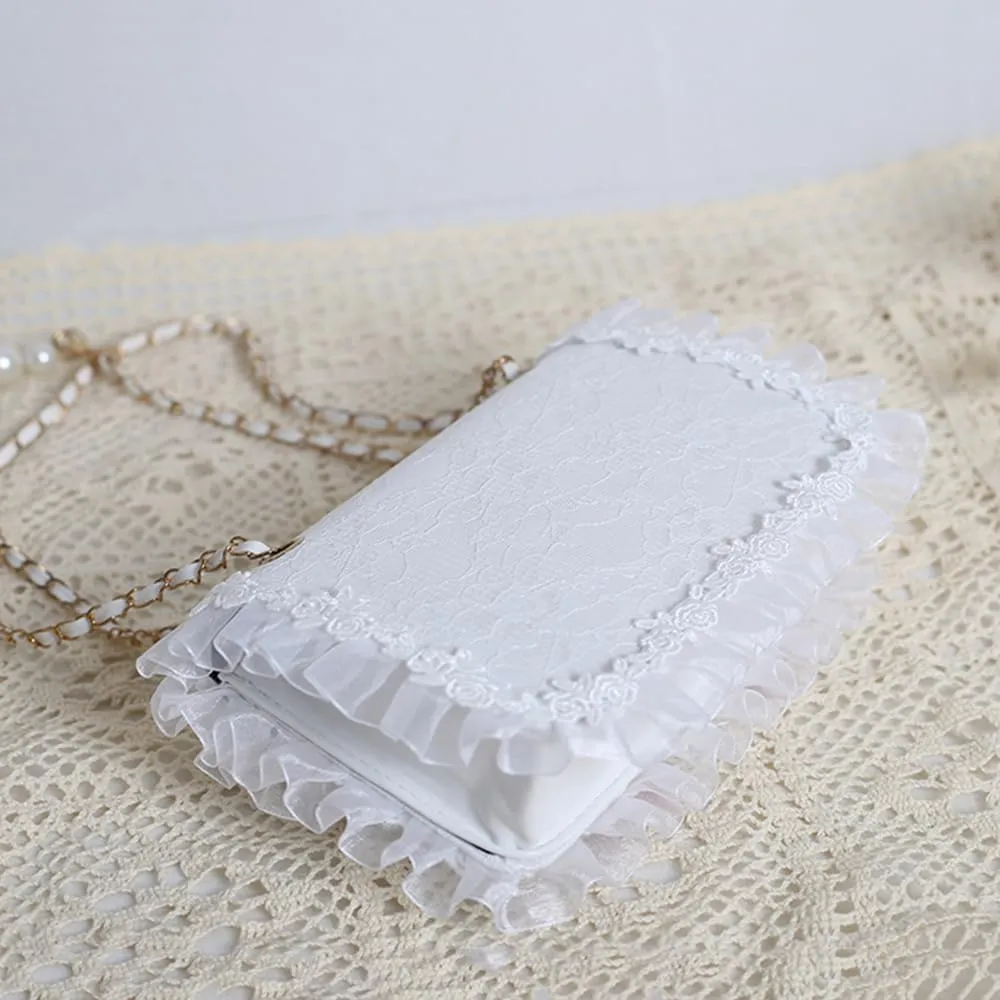 Sweet Lolita Shoulder Bag Lace Bow Crossbody Purse Lace Handle Bag Crossbody Messenger Shoulder Bags for Women