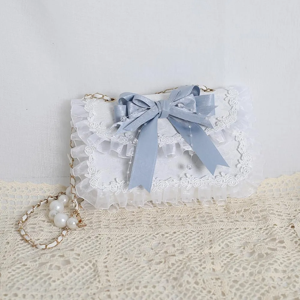 Sweet Lolita Shoulder Bag Lace Bow Crossbody Purse Lace Handle Bag Crossbody Messenger Shoulder Bags for Women