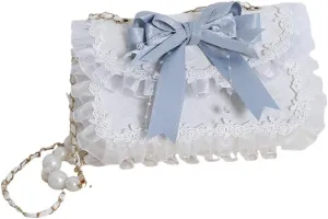 Sweet Lolita Shoulder Bag Lace Bow Crossbody Purse Lace Handle Bag Crossbody Messenger Shoulder Bags for Women