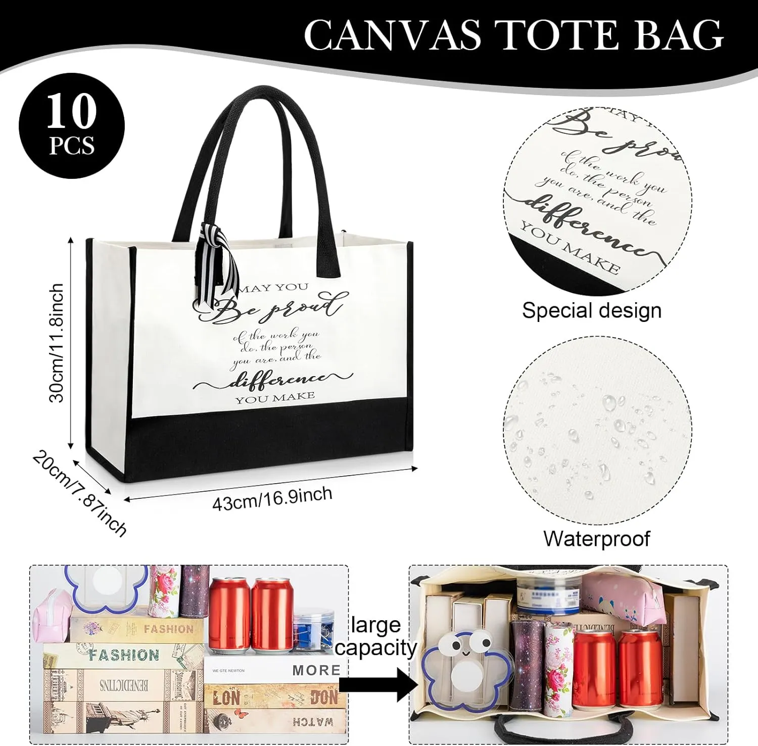 Sweetude 10 Pcs Teacher Appreciation Gift for Women Canvas Tote Bag Christmas Thanks Gifts for Employee Retirement