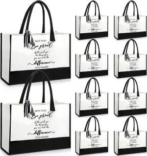 Sweetude 10 Pcs Teacher Appreciation Gift for Women Canvas Tote Bag Christmas Thanks Gifts for Employee Retirement