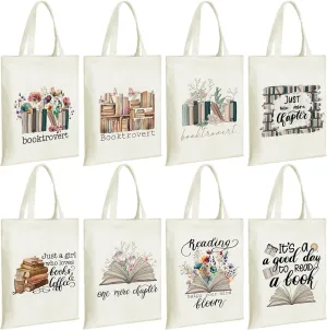 Sweetude 8 Pcs Book Club Gifts Bulk Book Lovers Canvas Tote Bags Easter Christian Bookish Librarian Reader Gifts for Women(Book,Flower)