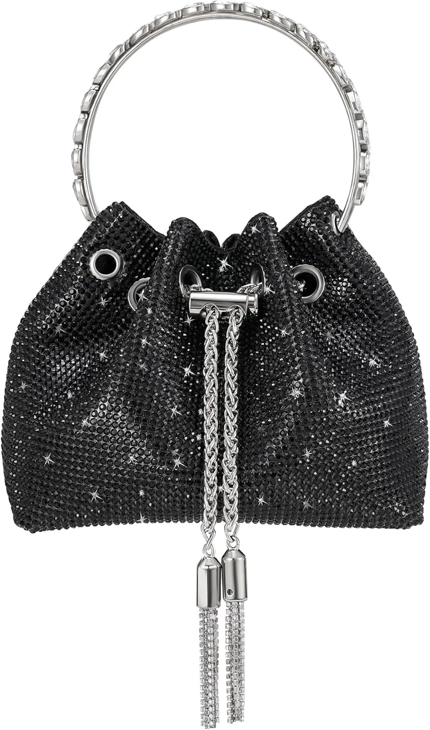 SWEETV Women's Rhinestone Bucket Bag Sparkly Sequin Evening Handbag Purse for Formal/Wedding/Cocktail/Prom/Party/Club