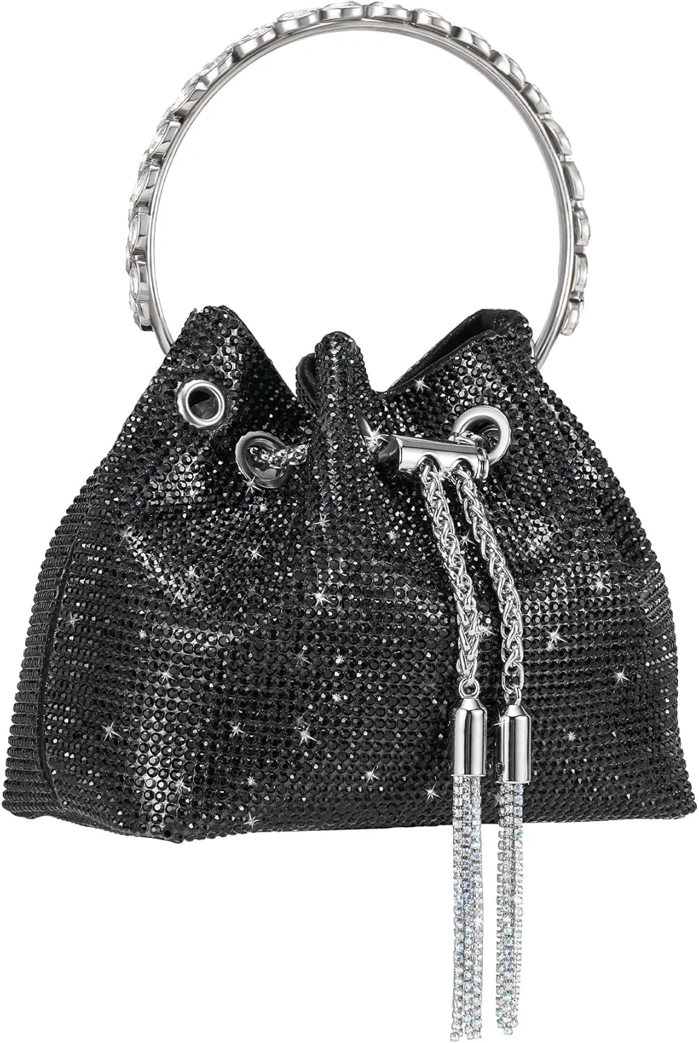 SWEETV Women's Rhinestone Bucket Bag Sparkly Sequin Evening Handbag Purse for Formal/Wedding/Cocktail/Prom/Party/Club