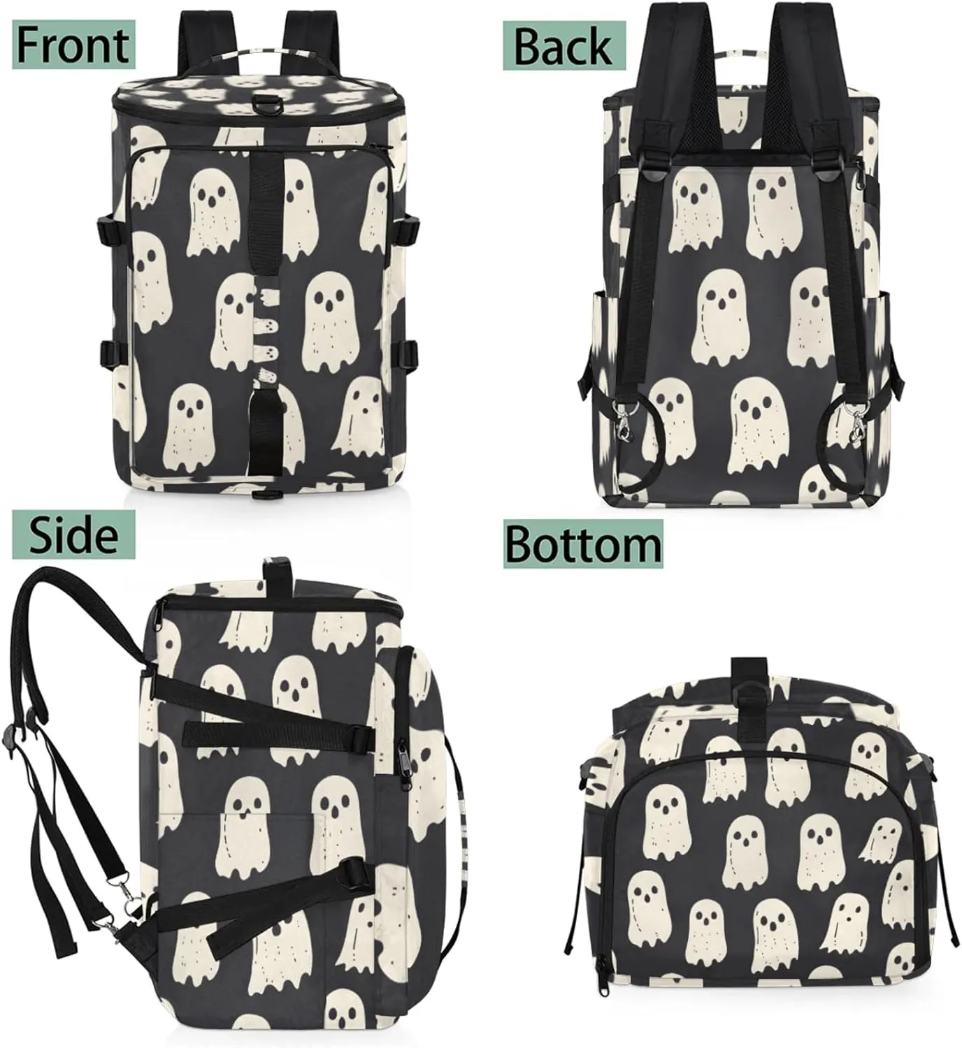 Tactical Sports Duffle Bag for Travel Waterproof Gym Bag with Shoe Compartment 48L Carry On Luggage for Men & Women 3-in-1 Durable Travel Luggage Halloween Ghosts Print
