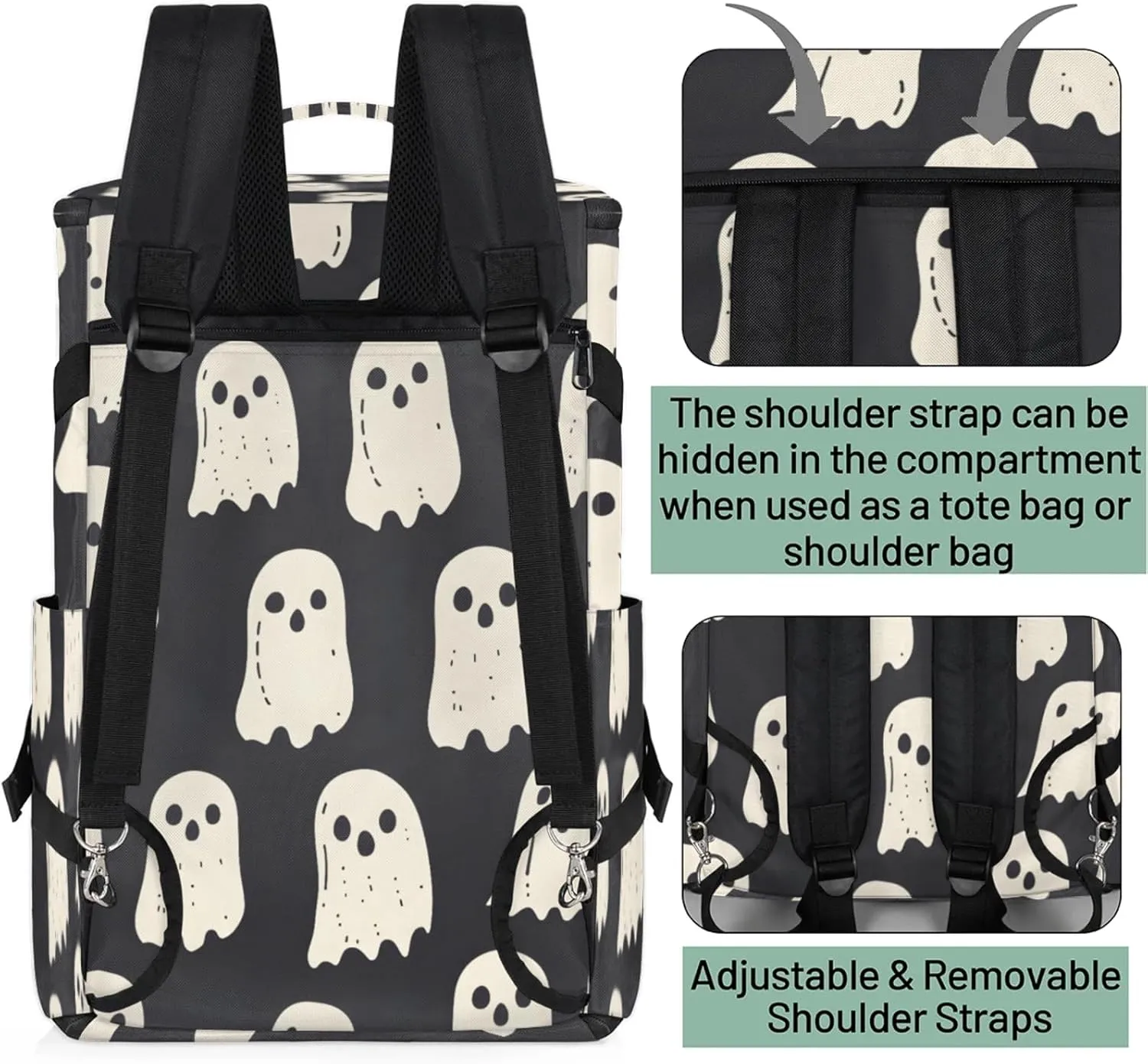 Tactical Sports Duffle Bag for Travel Waterproof Gym Bag with Shoe Compartment 48L Carry On Luggage for Men & Women 3-in-1 Durable Travel Luggage Halloween Ghosts Print