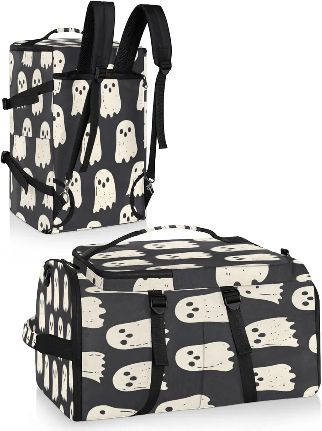 Tactical Sports Duffle Bag for Travel Waterproof Gym Bag with Shoe Compartment 48L Carry On Luggage for Men & Women 3-in-1 Durable Travel Luggage Halloween Ghosts Print
