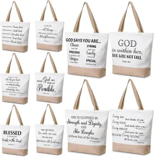 Talltalk 10 Pcs Christian Tote Bags Canvas Bible Tote Bulk Religious Large Gift Bags Inspirational Gifts for Women Mothers Day Church Teacher Birthday(Beige)