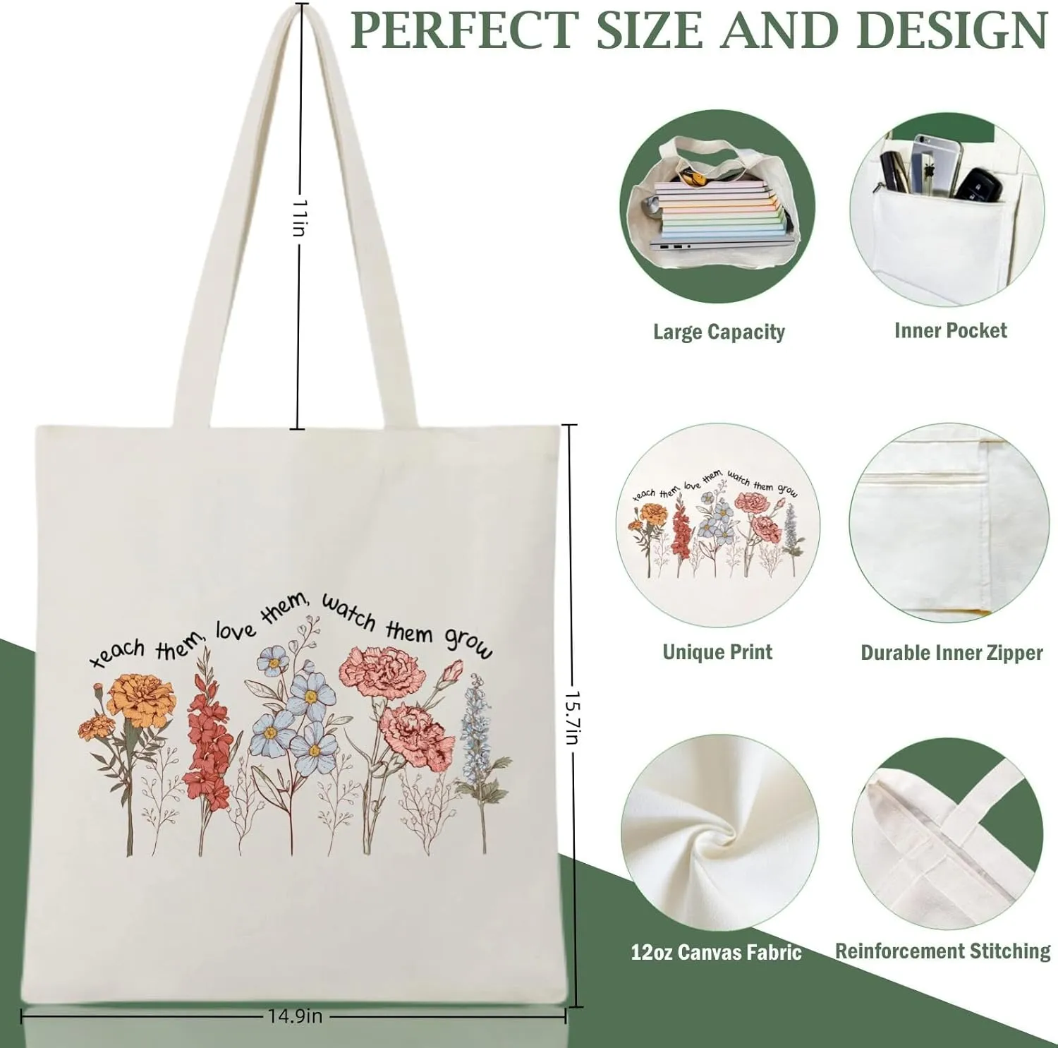 Teacher Appreciation Gifts Canvas Tote Bags Aesthetic for Women Cloth Cotton Bags Travel Bag Reusable Grocery Shopping Bag