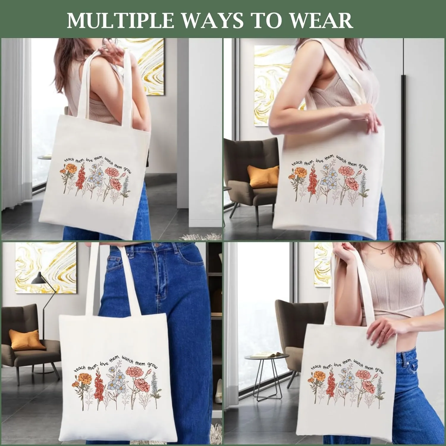 Teacher Appreciation Gifts Canvas Tote Bags Aesthetic for Women Cloth Cotton Bags Travel Bag Reusable Grocery Shopping Bag