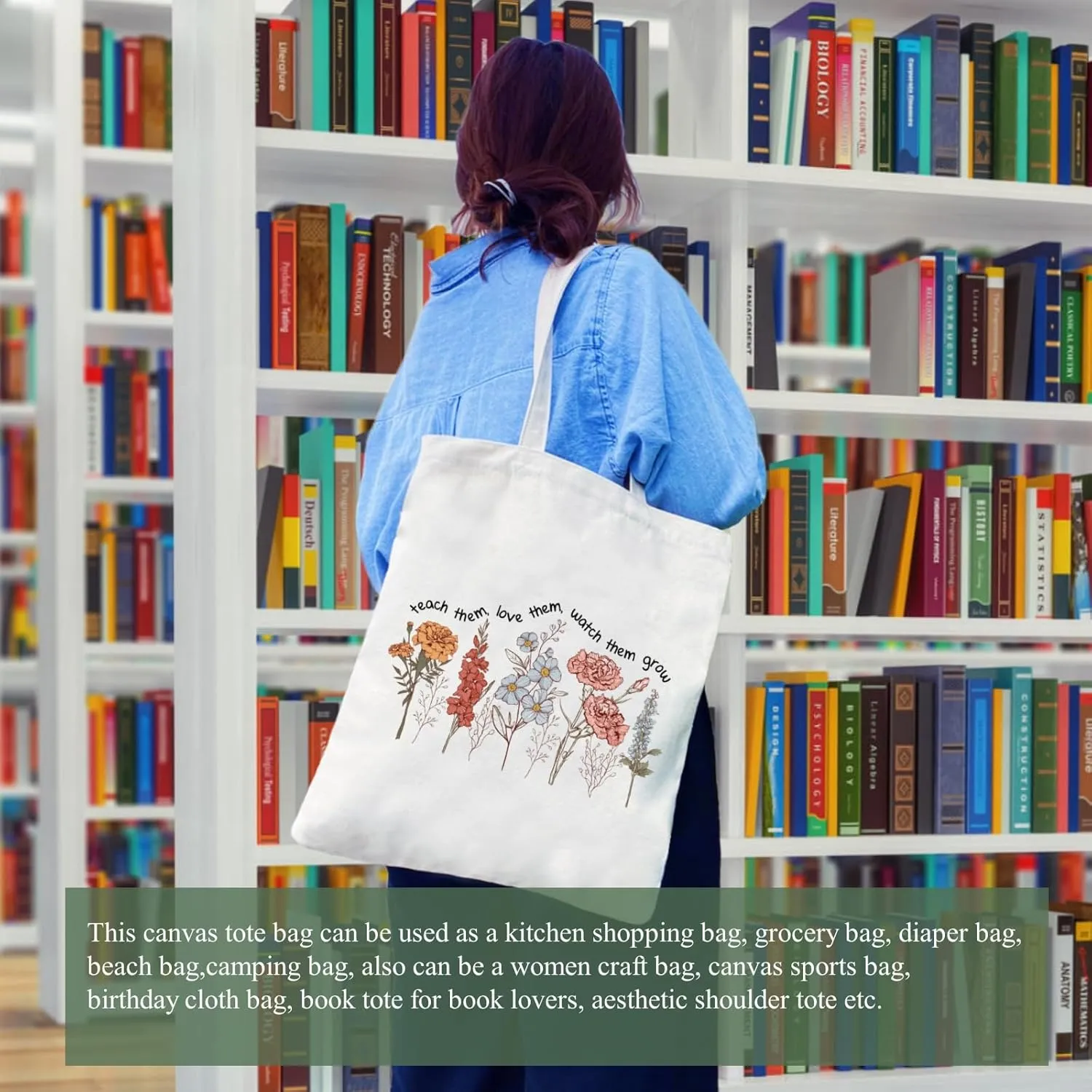 Teacher Appreciation Gifts Canvas Tote Bags Aesthetic for Women Cloth Cotton Bags Travel Bag Reusable Grocery Shopping Bag