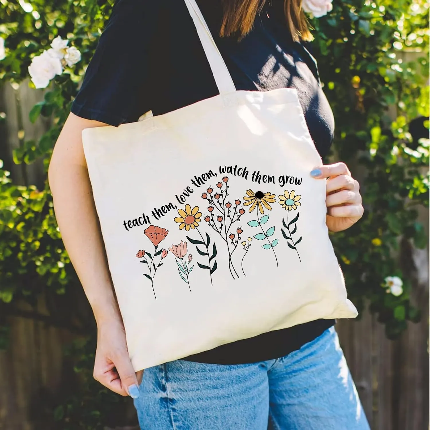 Teacher Appreciation Gifts School Canvas Tote Bags Aesthetic Travel Beach Bag Summer Reusable Grocery Shopping Bag