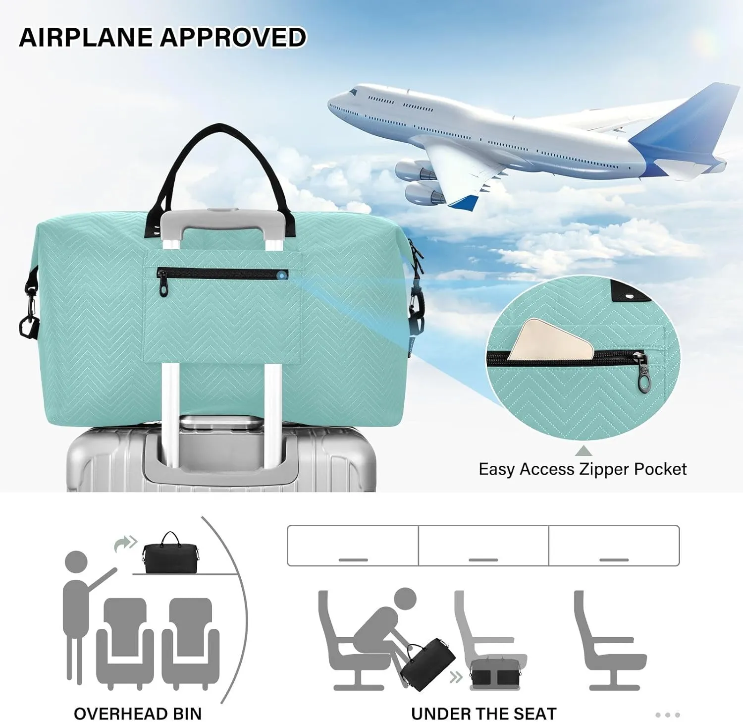 Teal Travel Duffle Bag Duffel Bags Tote Gym Bag Weekender Bag Carry On Duffel Bags with Toiletry Bag Overnight Luggage Bag for Airplanes Women Men Yoga Sports Trip Adults