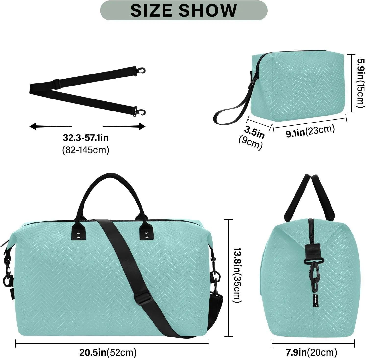 Teal Travel Duffle Bag Duffel Bags Tote Gym Bag Weekender Bag Carry On Duffel Bags with Toiletry Bag Overnight Luggage Bag for Airplanes Women Men Yoga Sports Trip Adults