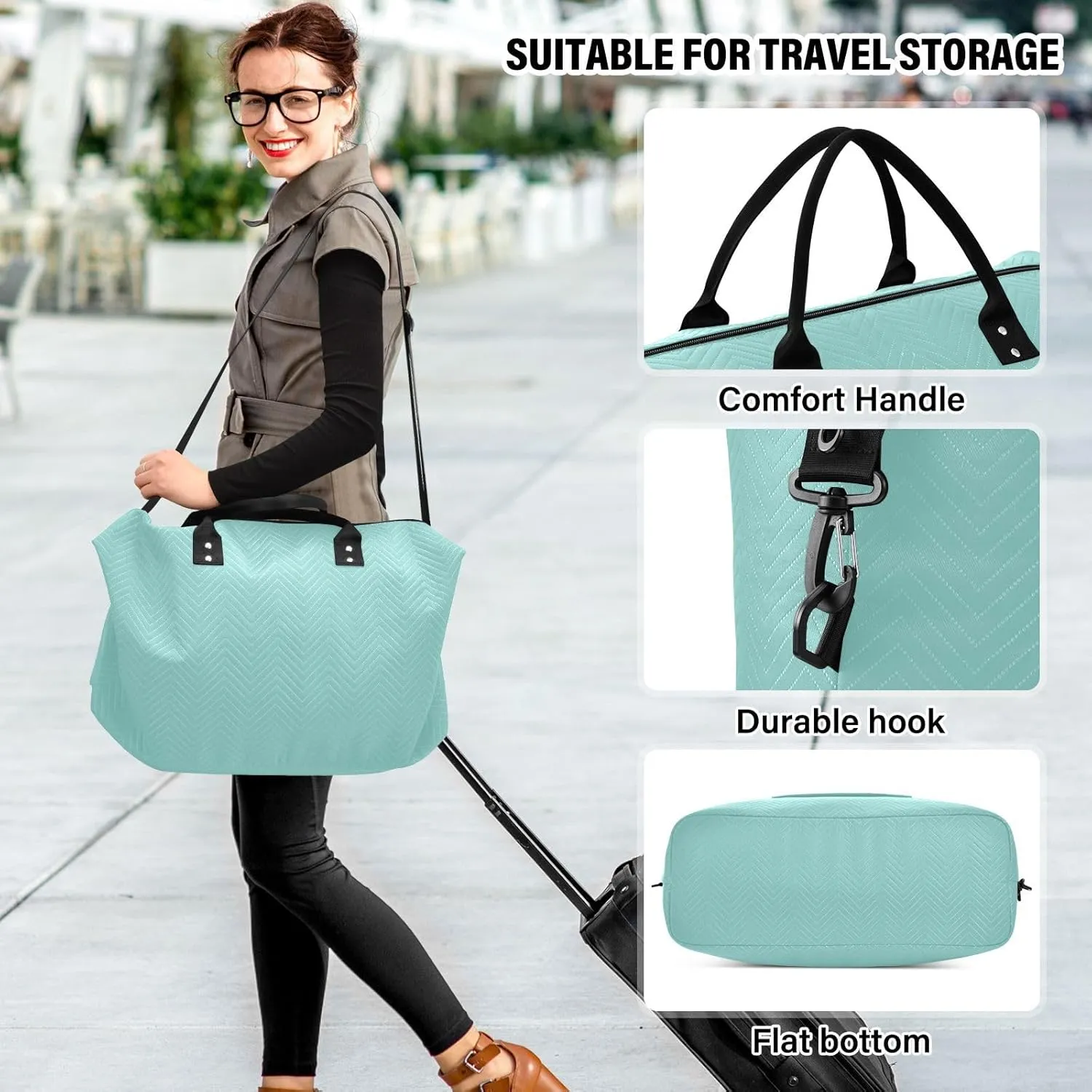 Teal Travel Duffle Bag Duffel Bags Tote Gym Bag Weekender Bag Carry On Duffel Bags with Toiletry Bag Overnight Luggage Bag for Airplanes Women Men Yoga Sports Trip Adults