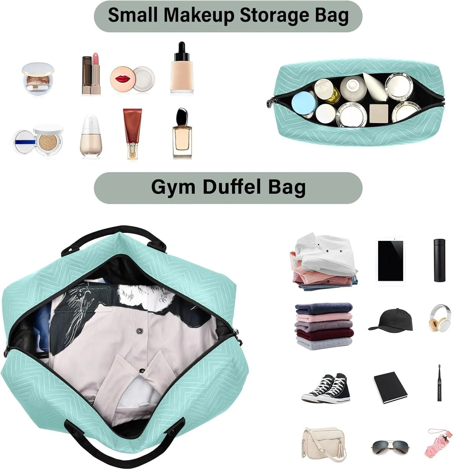 Teal Travel Duffle Bag Duffel Bags Tote Gym Bag Weekender Bag Carry On Duffel Bags with Toiletry Bag Overnight Luggage Bag for Airplanes Women Men Yoga Sports Trip Adults