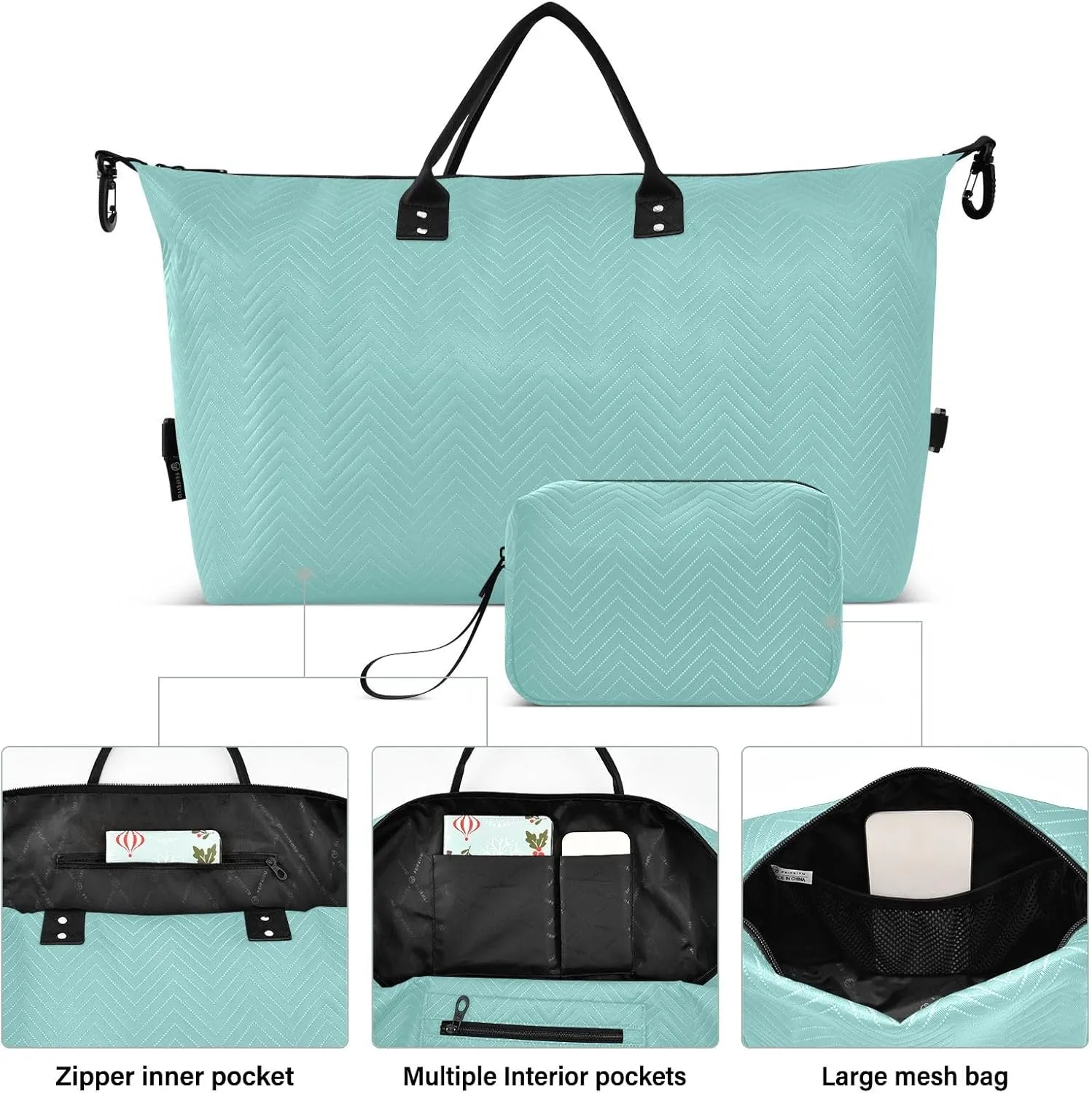 Teal Travel Duffle Bag Duffel Bags Tote Gym Bag Weekender Bag Carry On Duffel Bags with Toiletry Bag Overnight Luggage Bag for Airplanes Women Men Yoga Sports Trip Adults