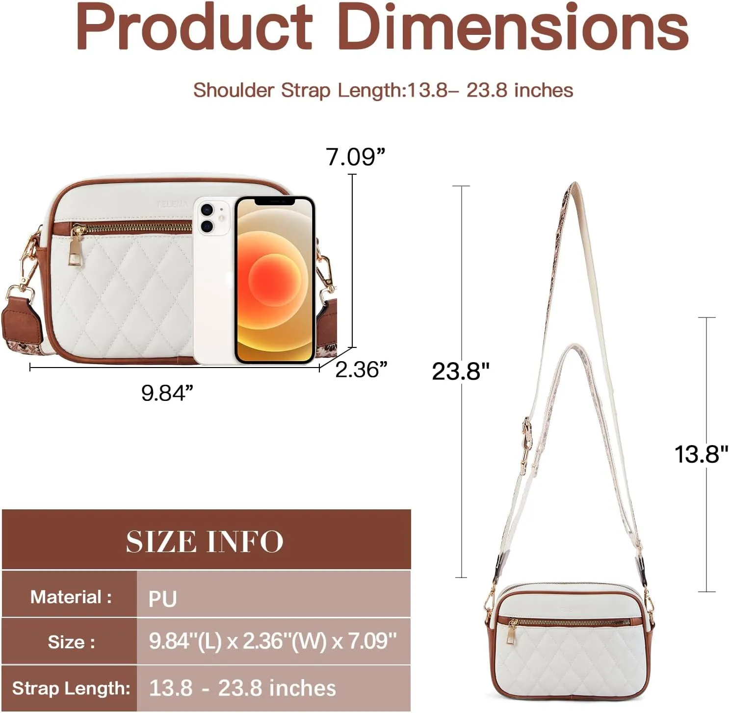 Telena Crossbody bags for Women Trendy Quilted Crossbody Bag Faux Leather Purse with Wide Strap