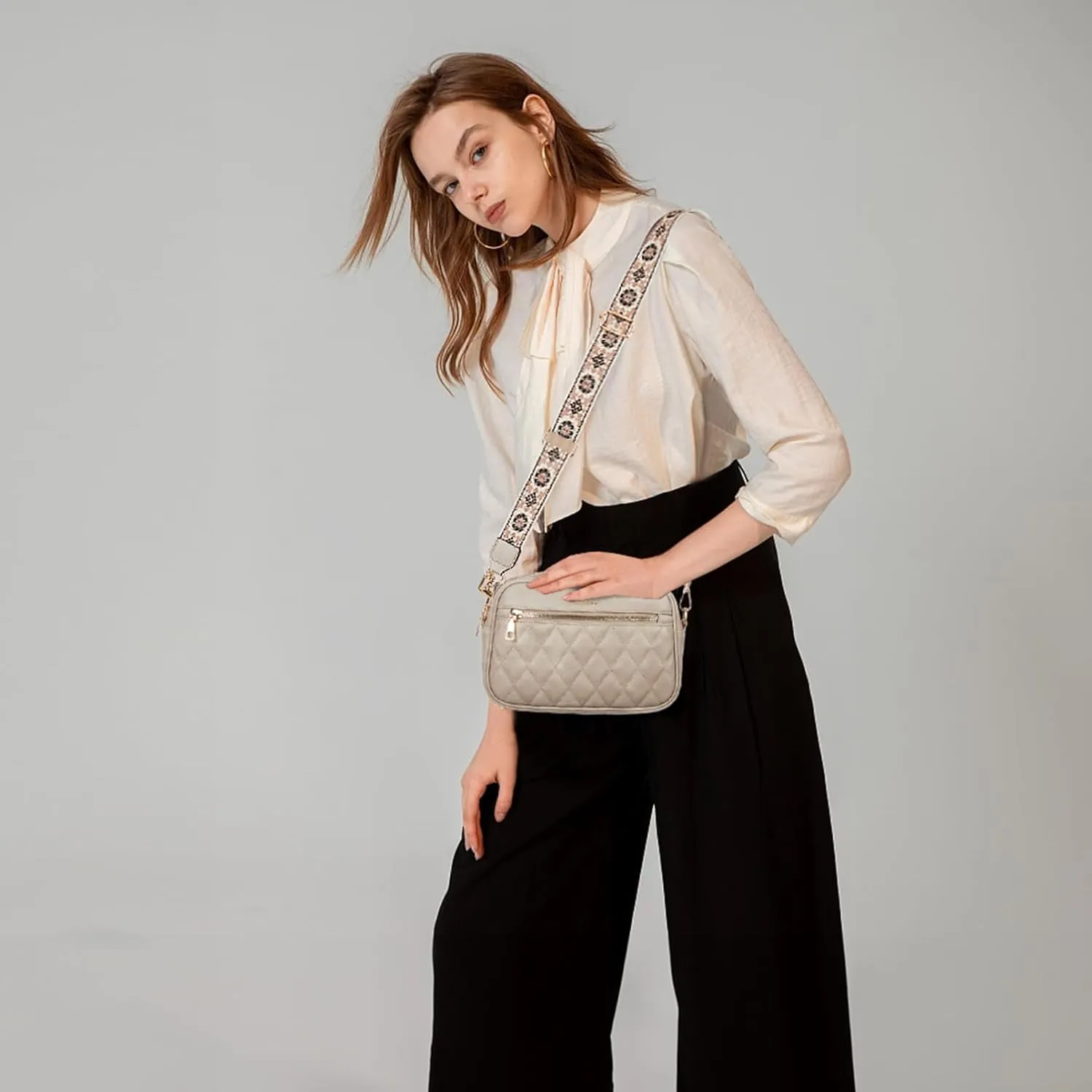 Telena Crossbody bags for Women Trendy Quilted Crossbody Bag Faux Leather Purse with Wide Strap