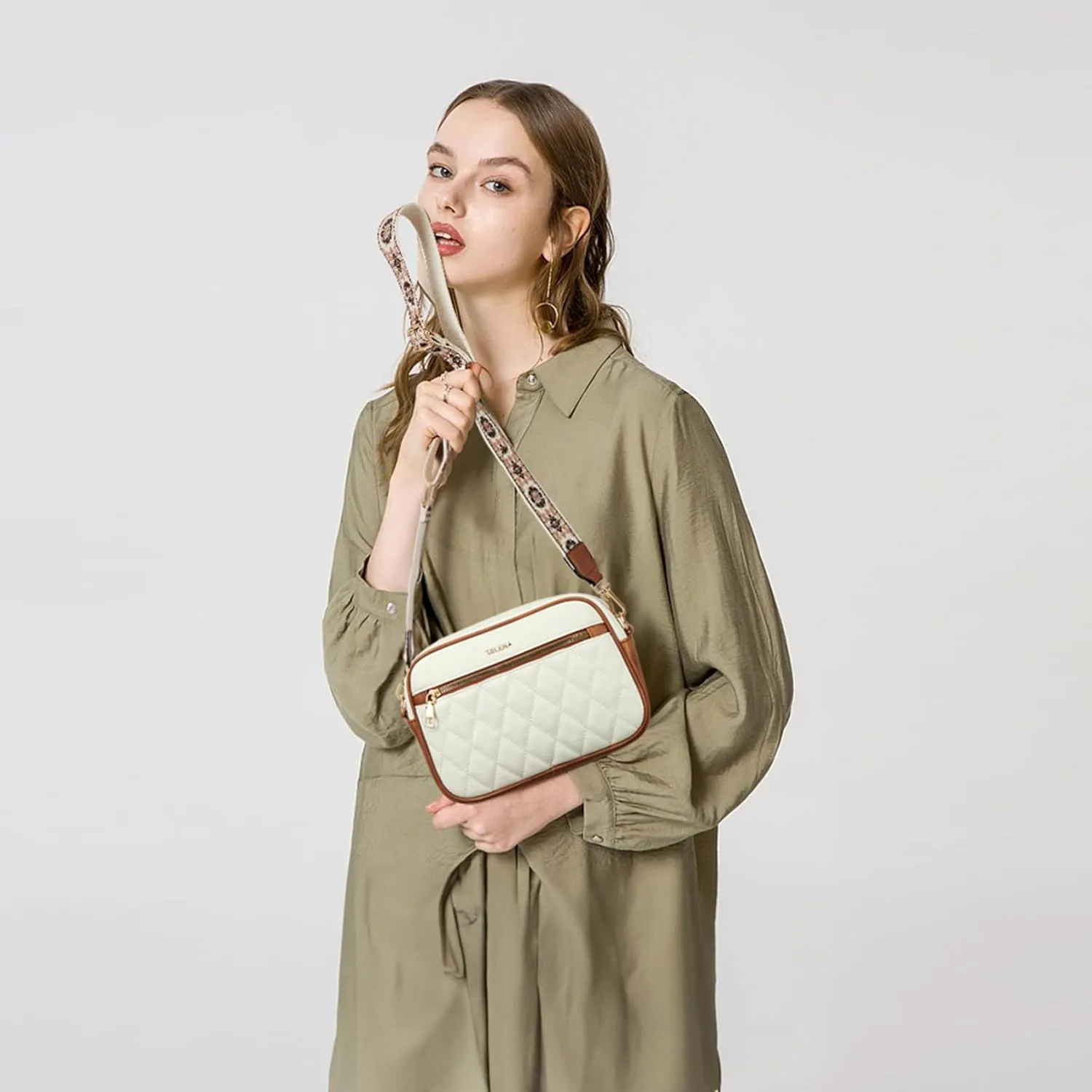 Telena Crossbody bags for Women Trendy Quilted Crossbody Bag Faux Leather Purse with Wide Strap