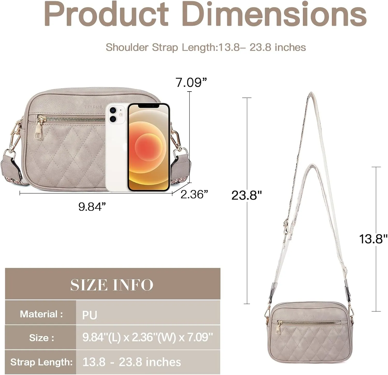 Telena Crossbody bags for Women Trendy Quilted Crossbody Bag Faux Leather Purse with Wide Strap
