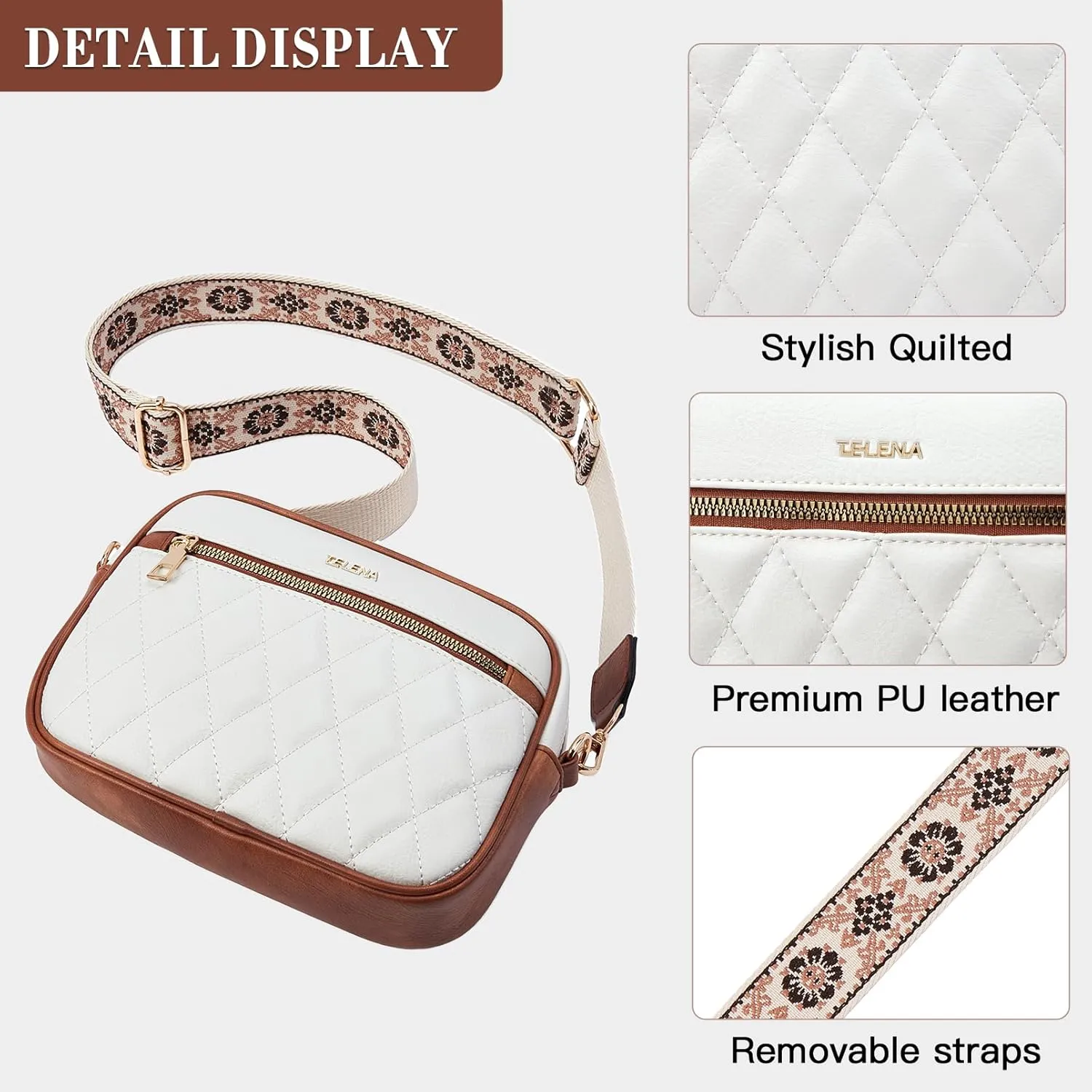 Telena Crossbody bags for Women Trendy Quilted Crossbody Bag Faux Leather Purse with Wide Strap