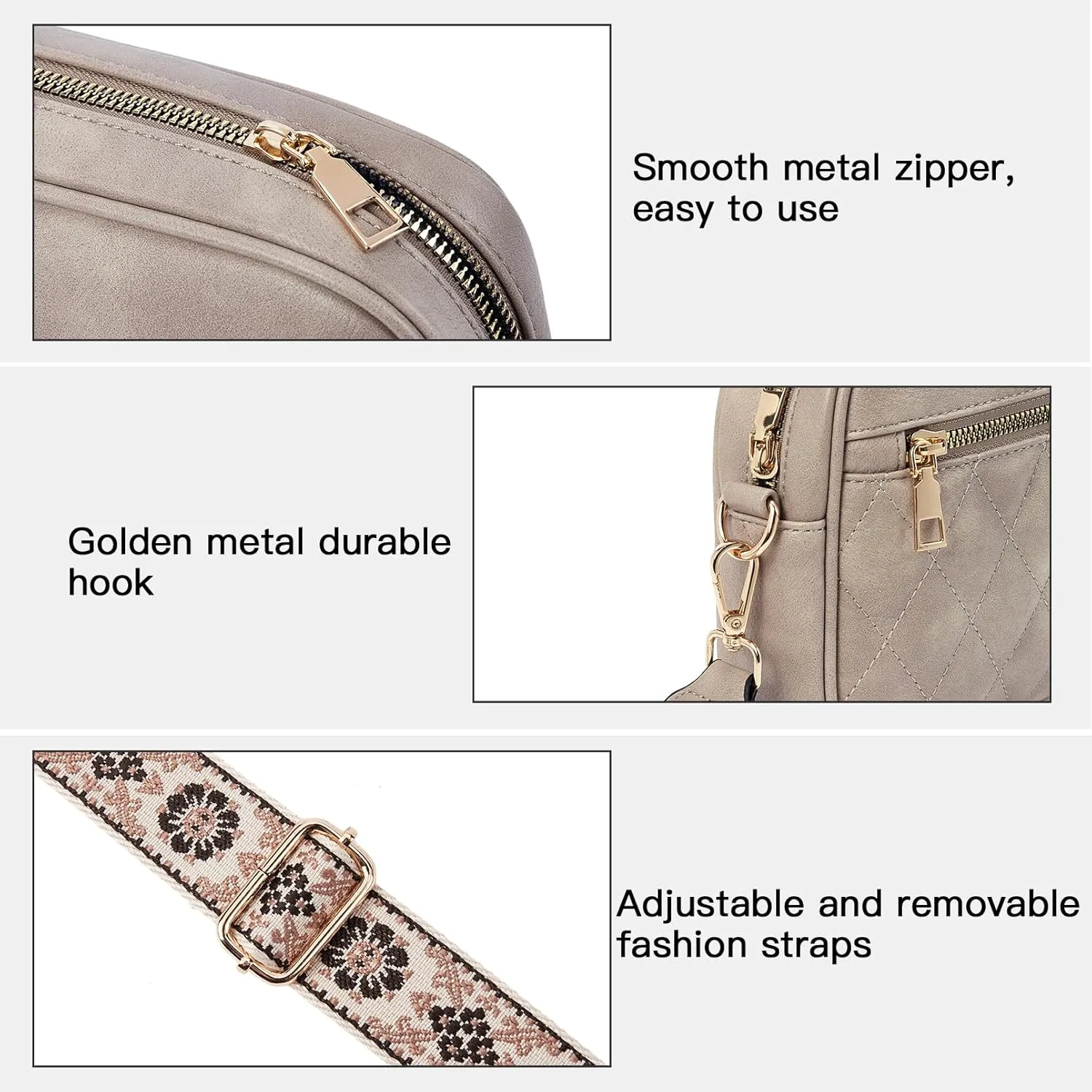 Telena Crossbody bags for Women Trendy Quilted Crossbody Bag Faux Leather Purse with Wide Strap
