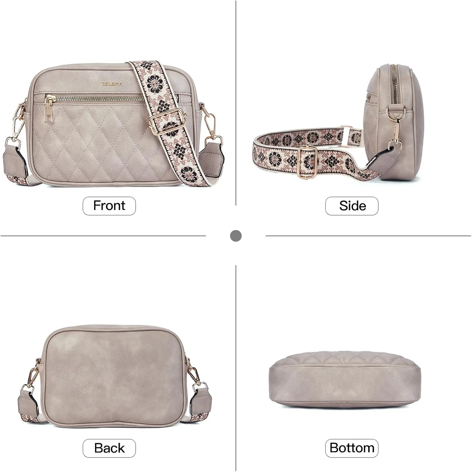 Telena Crossbody bags for Women Trendy Quilted Crossbody Bag Faux Leather Purse with Wide Strap