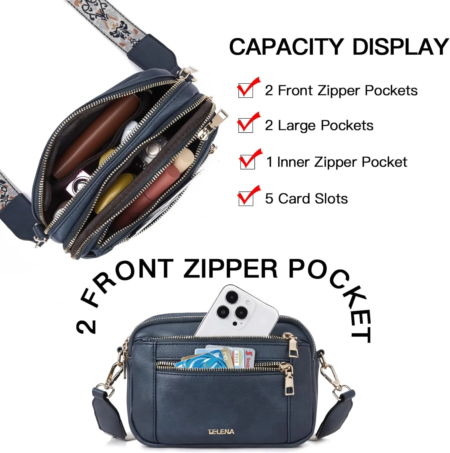Telena Crossbody Purse for Women Small Crossbody Bags Trendy Vegan Leather with Adjustable Shoulder Strap