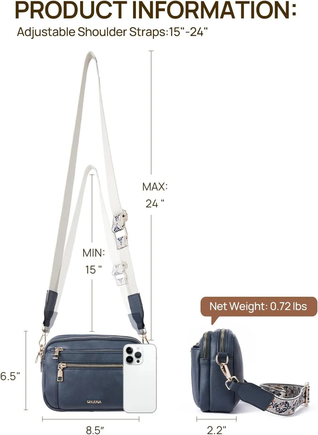 Telena Crossbody Purse for Women Small Crossbody Bags Trendy Vegan Leather with Adjustable Shoulder Strap