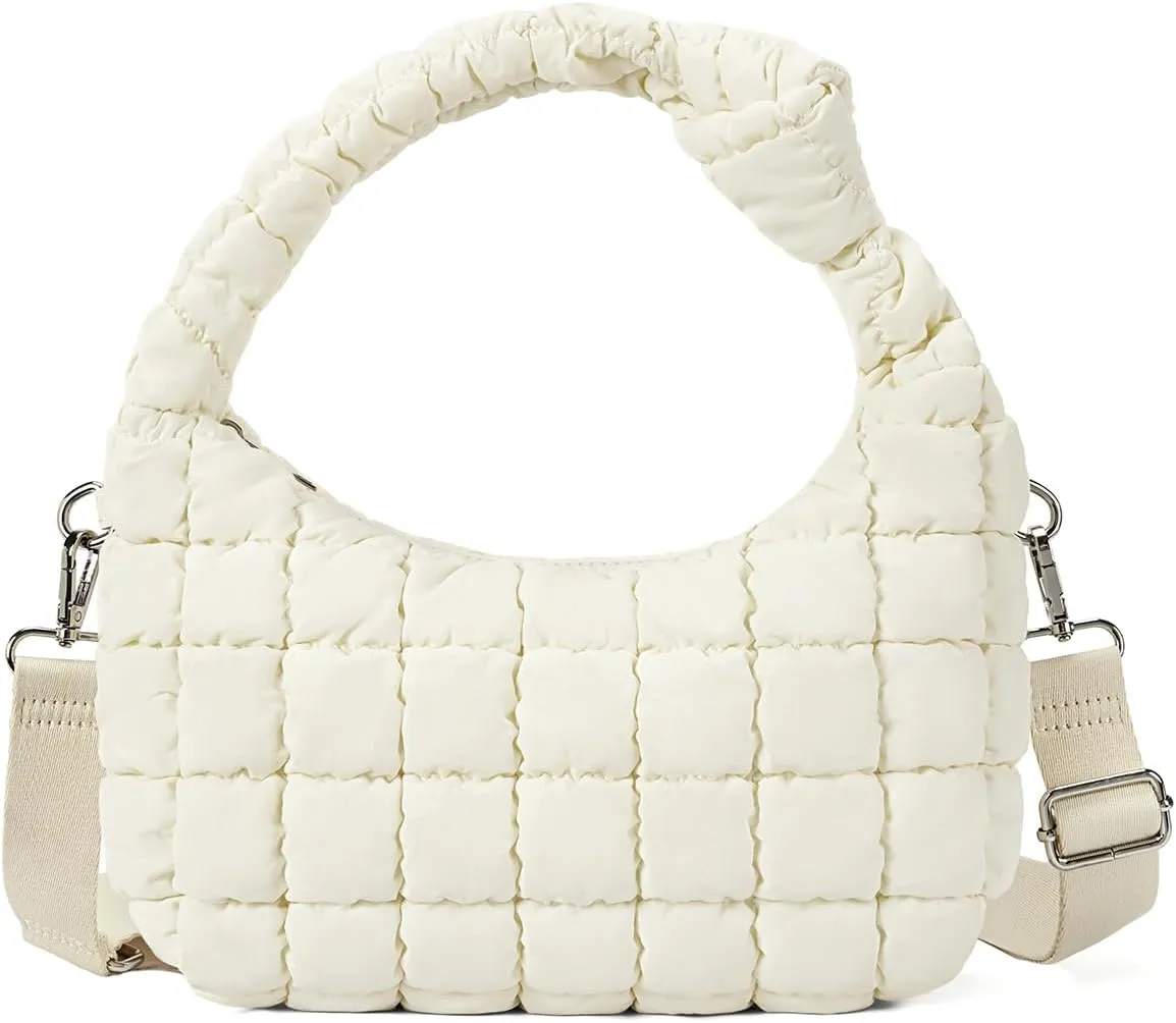 Telena Puffer Tote Bag for Women Lightweight Puffy Tote Bags Small Quilted Crossbody Shoulder Handbag with Detachable Strap