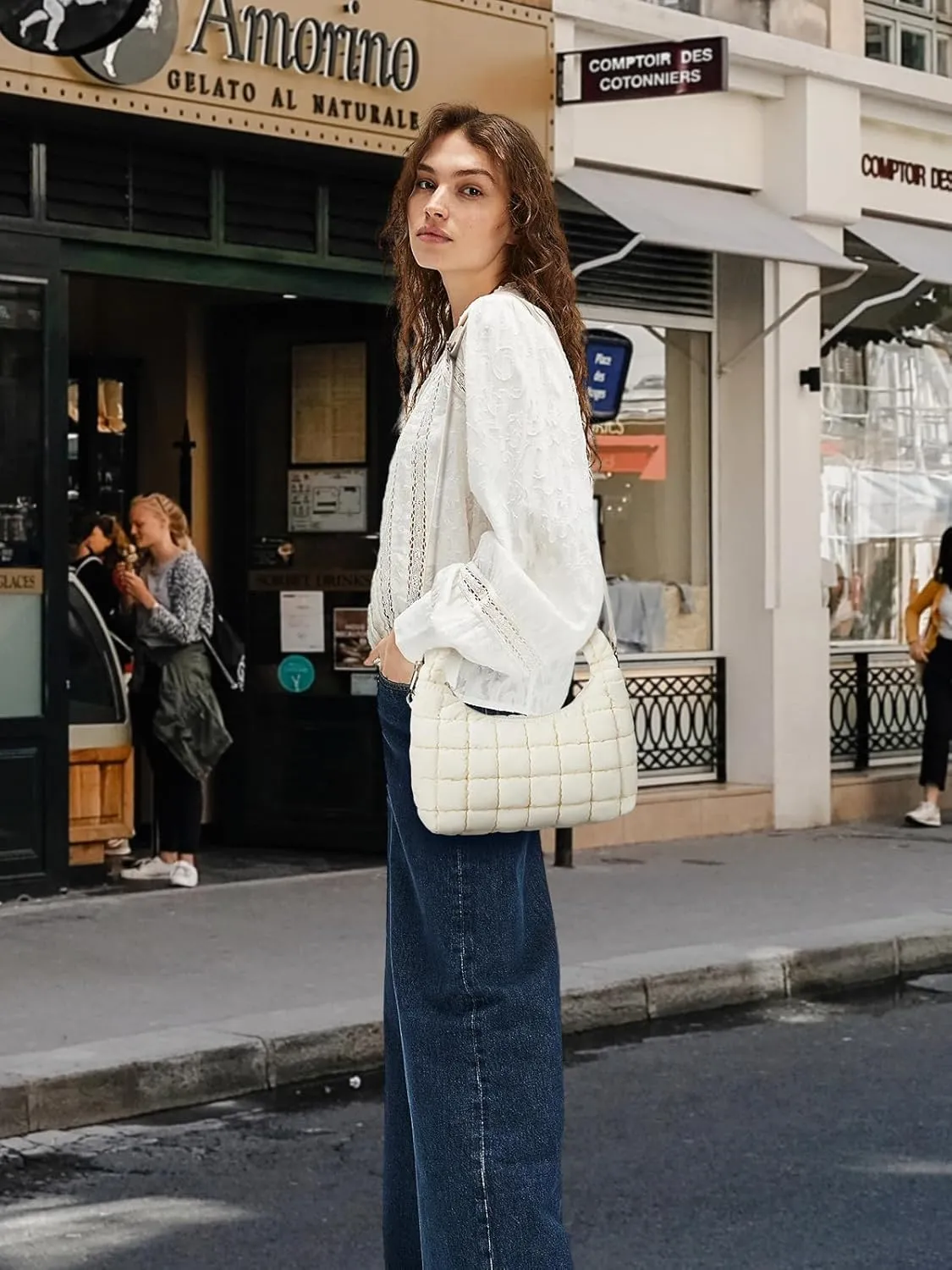 Telena Puffer Tote Bag for Women Lightweight Puffy Tote Bags Small Quilted Crossbody Shoulder Handbag with Detachable Strap