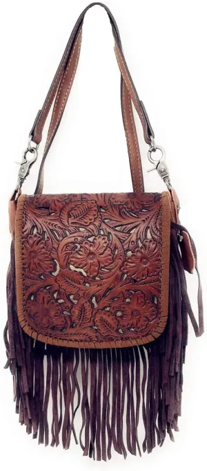 Texas West Western Genuine Leather Cowgirl Crossbody Messenger Fringe Laser Cut Purse Bag in 5 colors