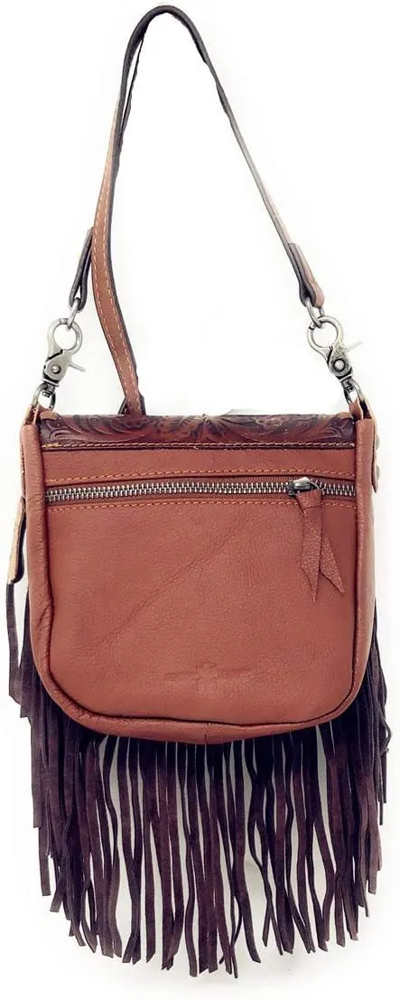 Texas West Western Genuine Leather Cowgirl Crossbody Messenger Fringe Laser Cut Purse Bag in 5 colors