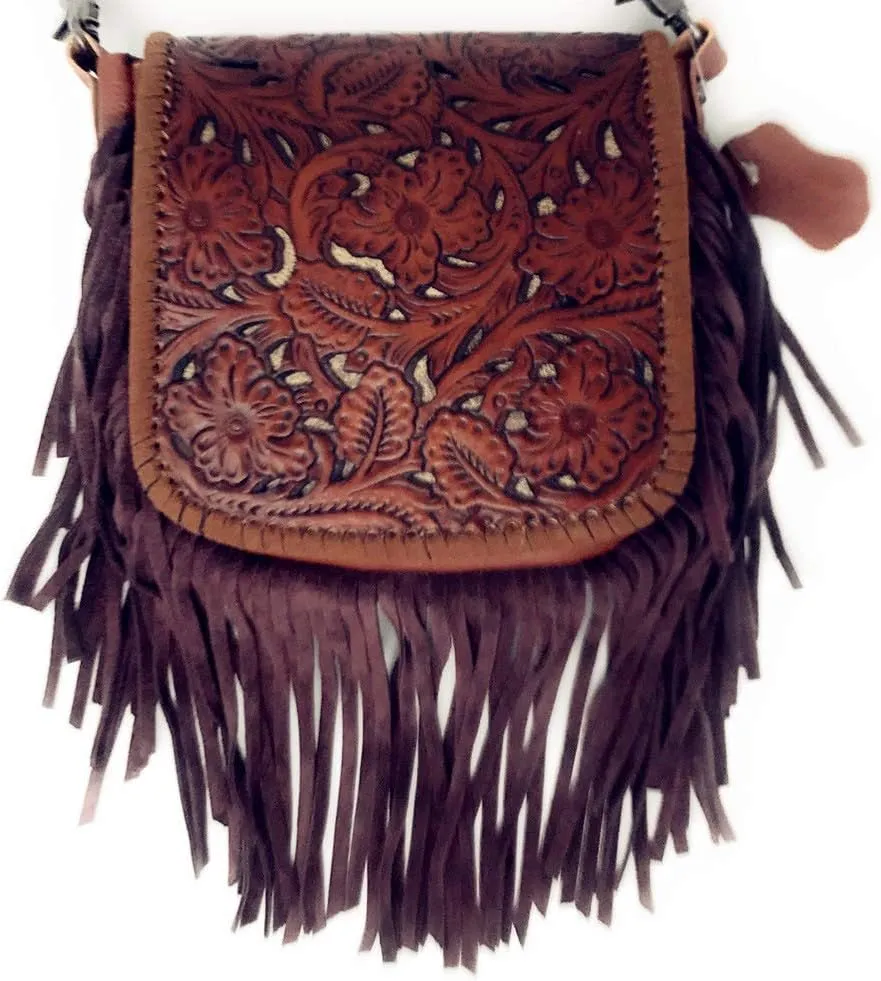 Texas West Western Genuine Leather Cowgirl Crossbody Messenger Fringe Laser Cut Purse Bag in 5 colors