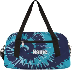 Tie Dye Personalized Kids Duffel Bags with Custom Name, Blue Small Sports Gym Bag Travel Bag for Boys, Customized Kids Boys Gifts