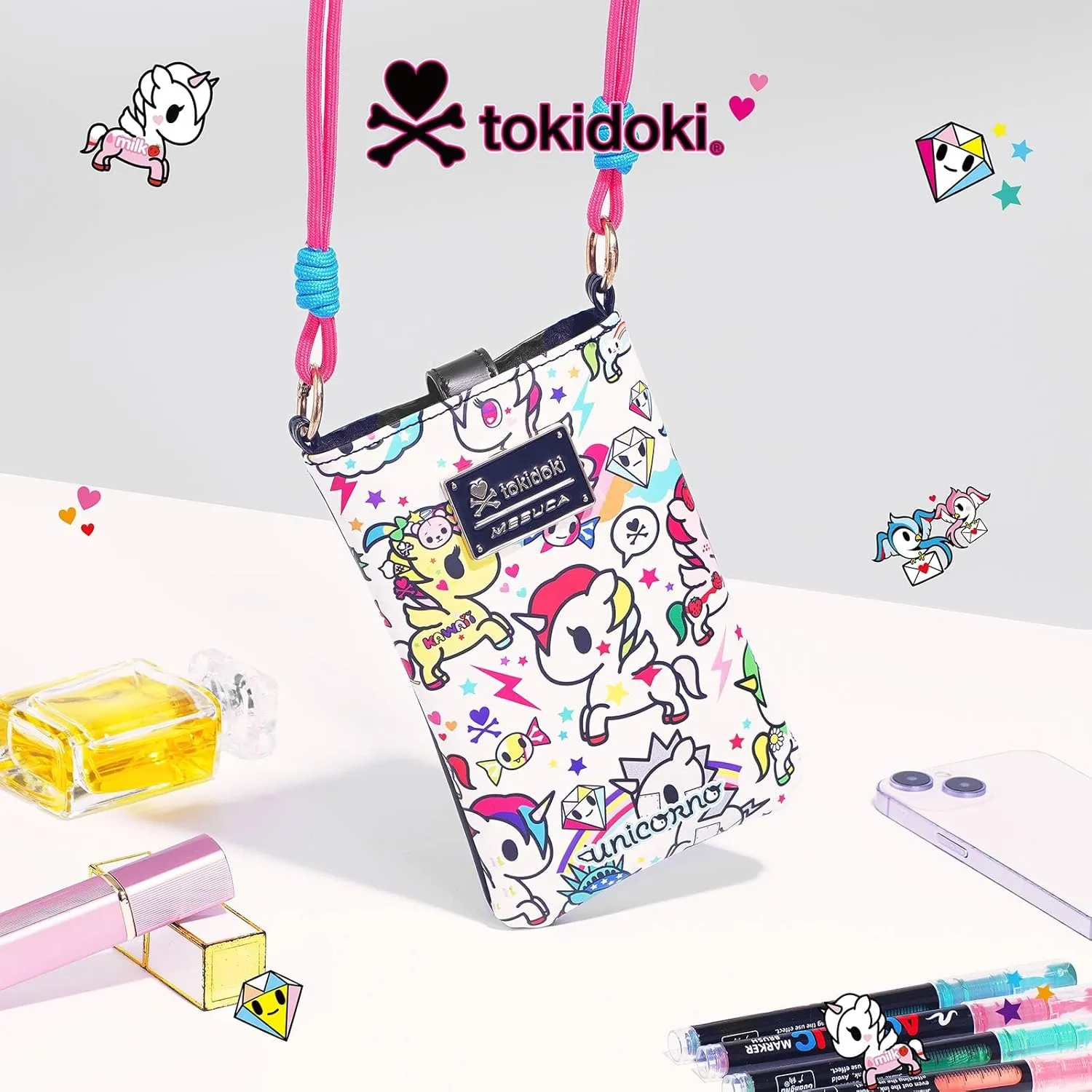 Tokidoki Unicorno Small Crossbody Purse for Women,Mini Soft Leather Cellphone Bags Kawaii Wallet with Crossbody Strap