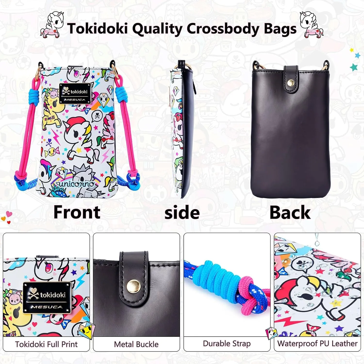 Tokidoki Unicorno Small Crossbody Purse for Women,Mini Soft Leather Cellphone Bags Kawaii Wallet with Crossbody Strap