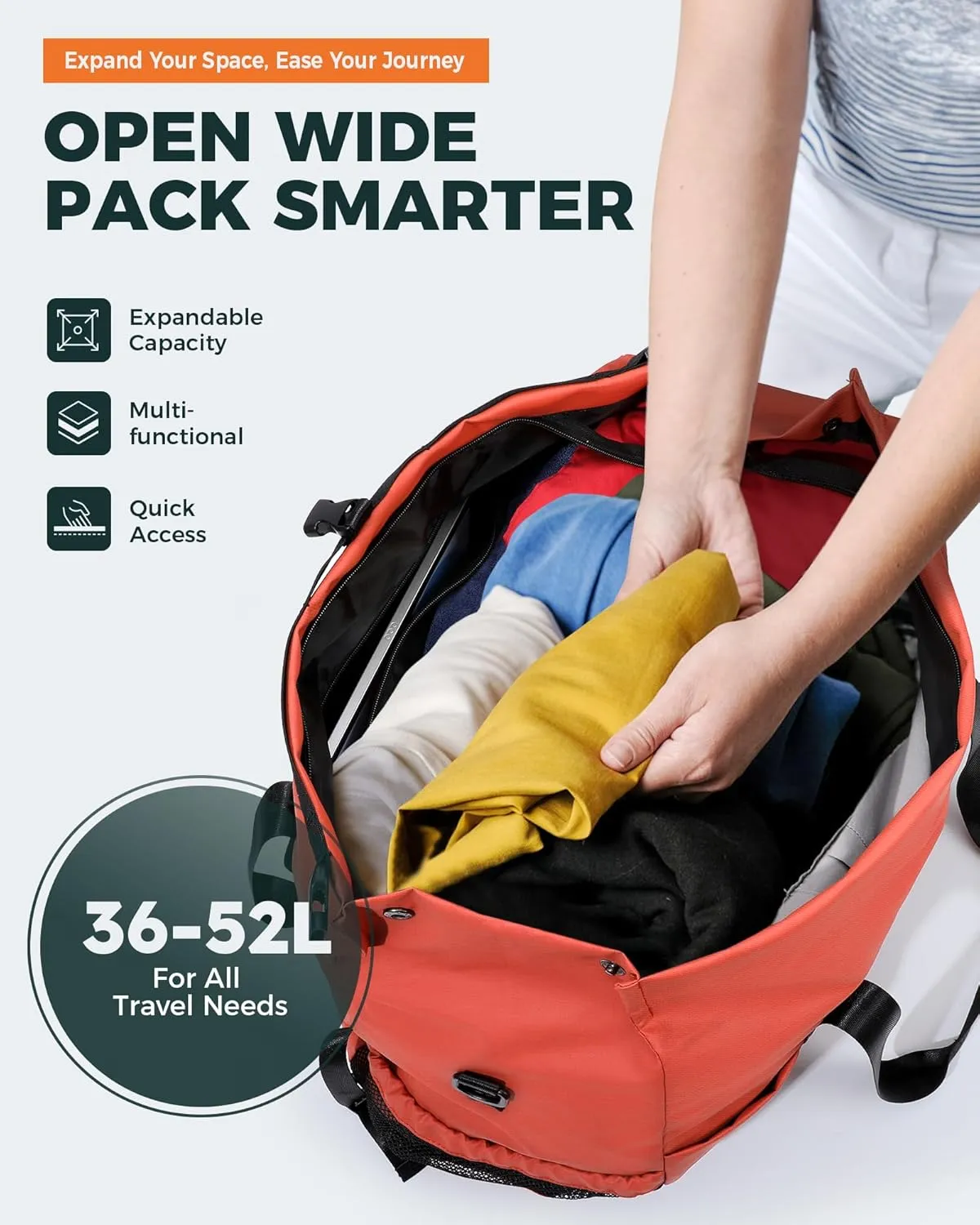 Tolaccea Gym Duffel Bag for Women, Travel Bags Foldable Sports Duffle with Shoe Compartment & Wet Pocket, Lightweight & Water-Resistant, Perfect for Workout, Weekender Overnight & Carry-On Expandable