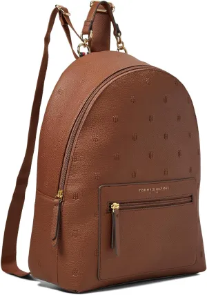 Tommy Hilfiger Amelia II Medium Dome Backpack-Embossed TH Serif Critter PVC Cognac One Size
