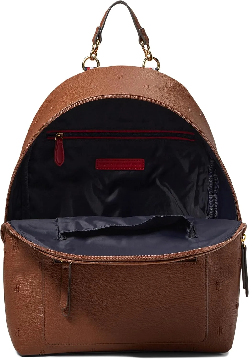 Tommy Hilfiger Amelia II Medium Dome Backpack-Embossed TH Serif Critter PVC Cognac One Size