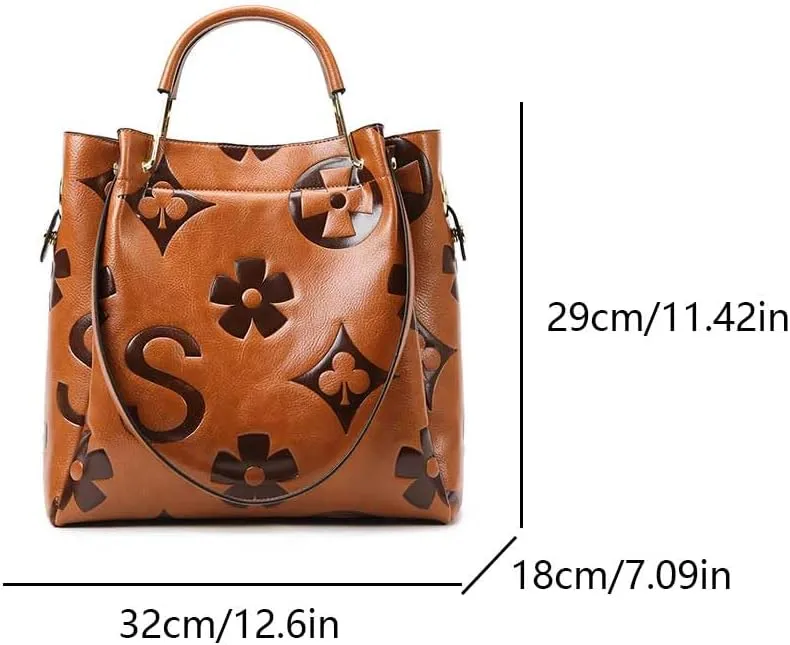 Top Handle Bag Floral Embossed Bucket Bag Crossbody Bags For Women Trendy Shoulder Purse Designer Handbag
