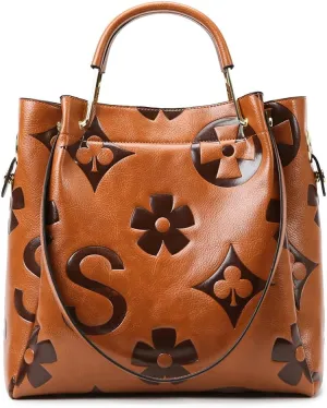 Top Handle Bag Floral Embossed Bucket Bag Crossbody Bags For Women Trendy Shoulder Purse Designer Handbag