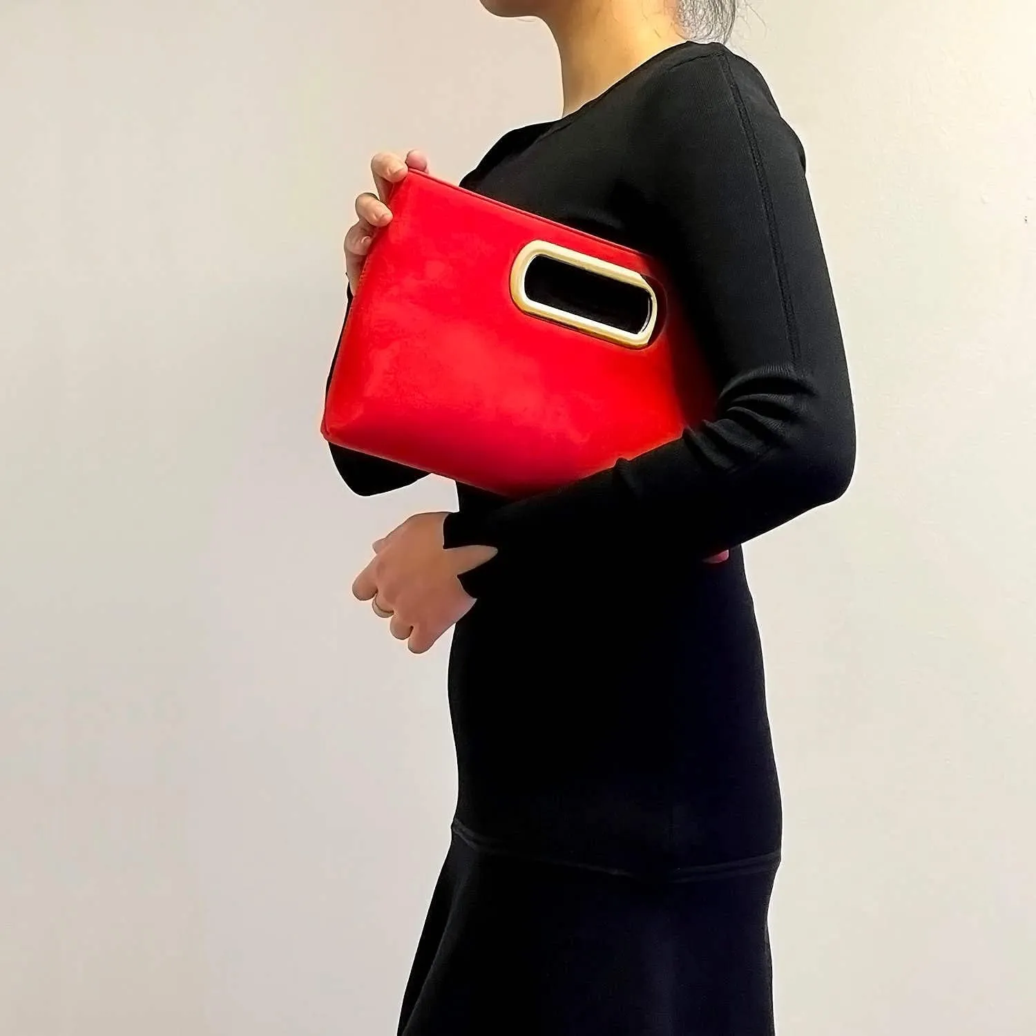 Top Handle Faux Suede Clutch