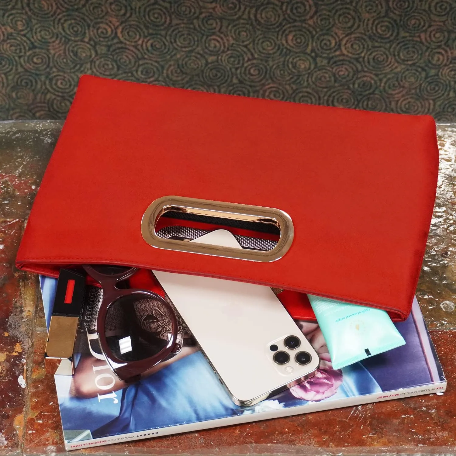 Top Handle Faux Suede Clutch