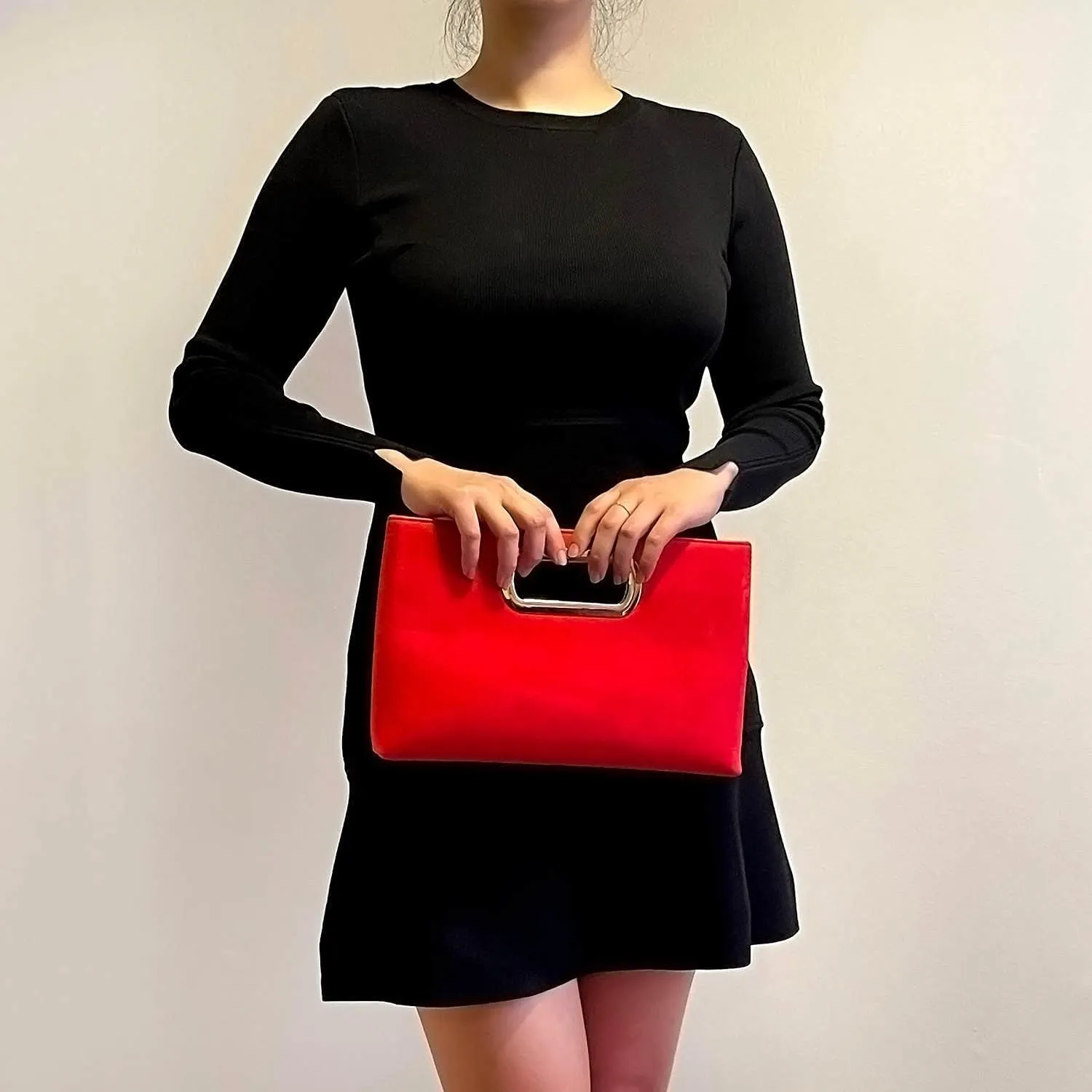 Top Handle Faux Suede Clutch