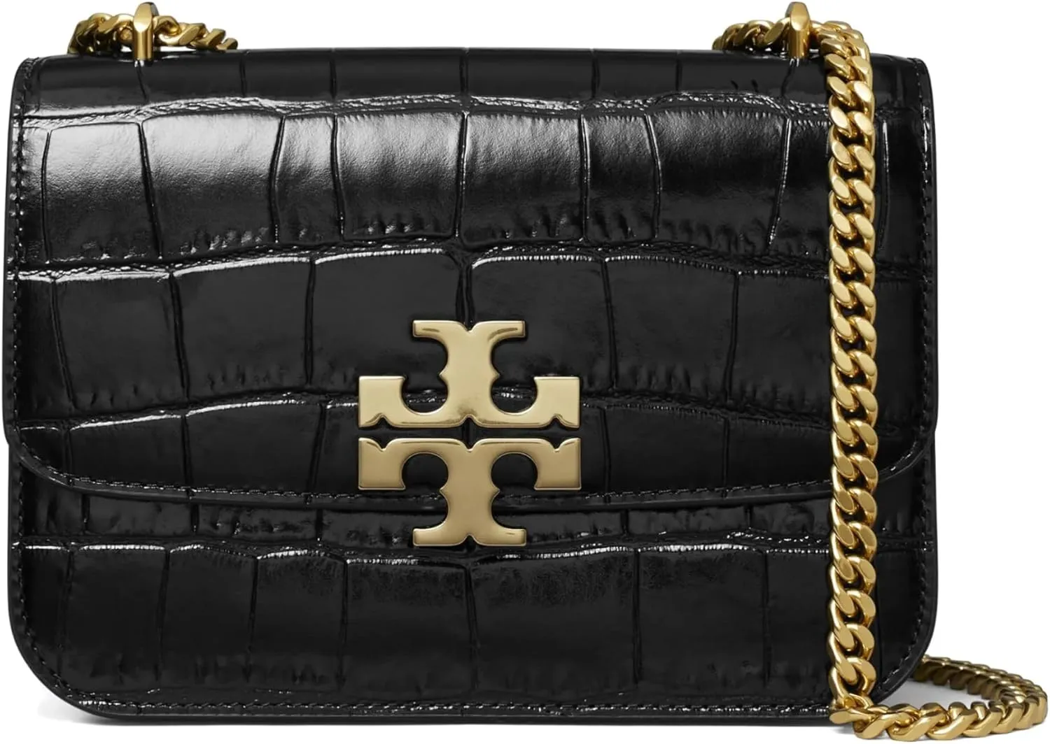 Tory Burch Women's Black Eleanor Croc Embossed Small Convertible Shoulder Handbag