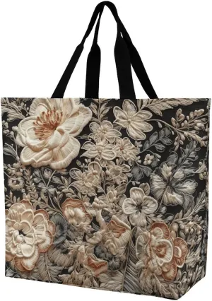 Tote Bag for Women Large Lace Embroidery Floral Printed Tote Bag Shoulder Bags Beach Bag Handbag for Travel Work